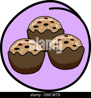A Brown Muffin on Round Purple Background Stock Vector