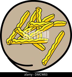 A Pile of French Fries on Round Brown Background Stock Vector