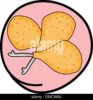 Three Fried Chicken on Round Pink Background Stock Vector