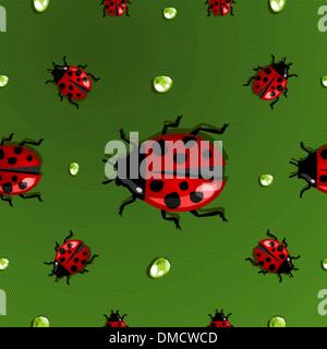 Spring water drops and ladybug pattern Stock Vector