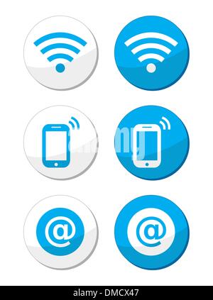 Wifi network, internet zone blue labels set - vector Stock Vector