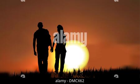 couples as a silhouette against sunset/sunrise Stock Vector