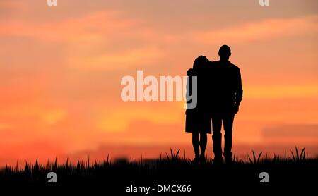 couples as a silhouette against sunset/sunrise Stock Vector