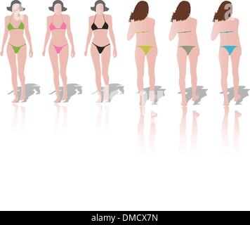 fashion models with bikinis on runway Stock Vector
