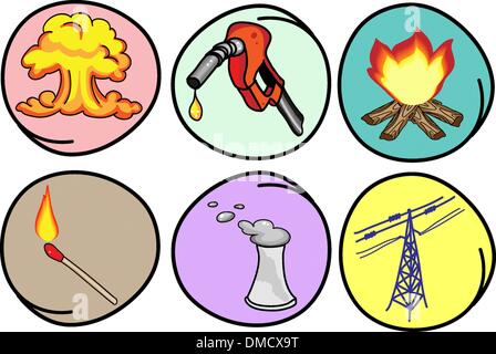 Six Forms of Energy on Round Background Stock Vector