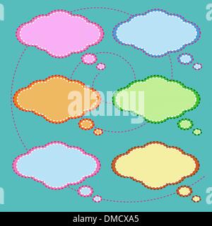 Six Colorful Thought Bubbles on Green Pattern Stock Vector