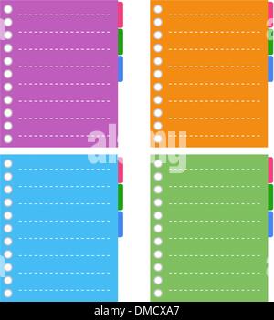 Four Color of  Lined Spiral Notepad Papers with Tabs Stock Vector