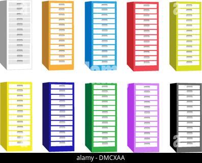 Colorful Illustration Set of The Filing Cabinets Stock Vector