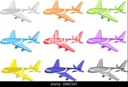 Colorful Illustration Set of Commercial Airplane Icon Stock Vector