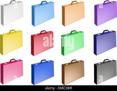 Colorful Illustration Set of Leather Suitcase Icons Stock Vector