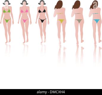 fashion models with bikinis on runway Stock Vector