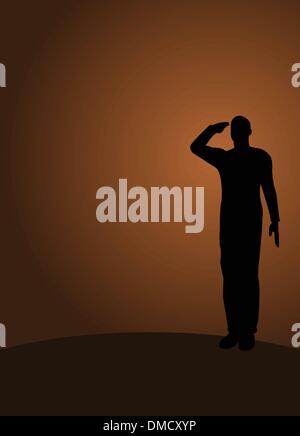 Silhouette of an army soldier saluting Stock Vector
