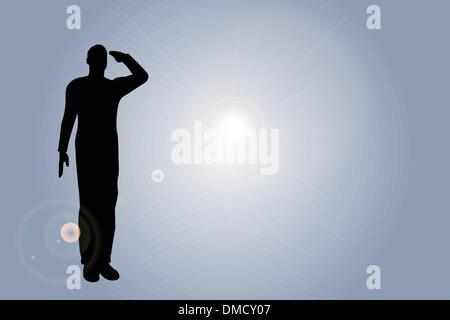 Silhouette of an army soldier saluting Stock Vector