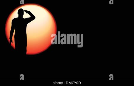 Silhouette of an army soldier saluting Stock Vector