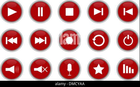 Set of multimedia red buttons Stock Vector