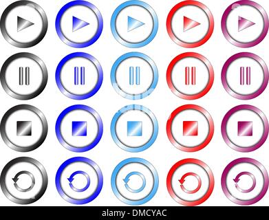 Set of multimedia colored buttons Stock Vector