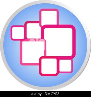 Illustration of Pink Squares in Blue Shiny Circle Label Stock Vector