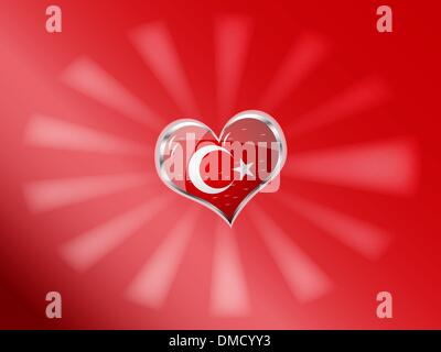 flag of turkey in heart shape Stock Vector