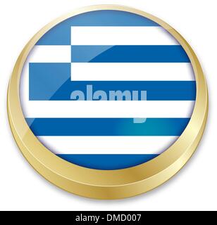 flag of greece in button shape Stock Vector