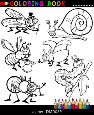 Insects and bugs for Coloring Book Stock Vector