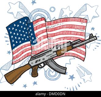 America loves assault rifles sketch Stock Vector
