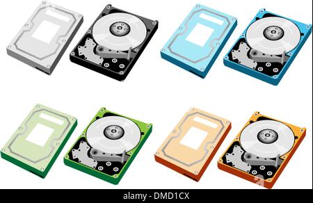 Colorful Illustration Set of Computer Hard Disk Stock Vector