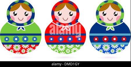 Colorful wooden traditional Russian dolls isolated on white Stock Vector