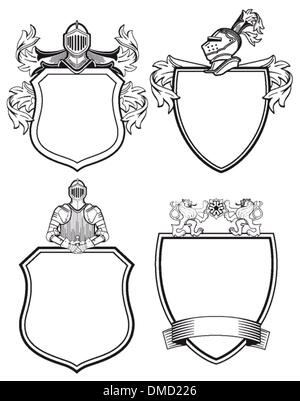 Knight shields and crests Stock Vector