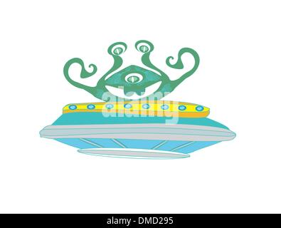 Extraterrestrial in a flying saucer Stock Vector