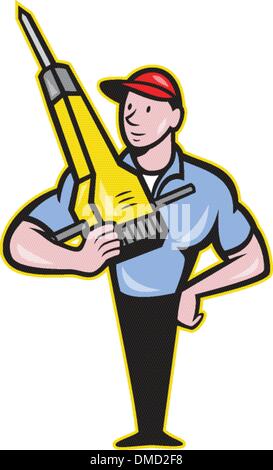 Construction Worker Jackhammer Pneumatic Drill Stock Vector