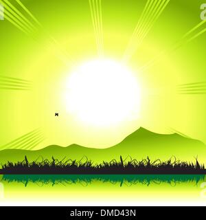 Landscape, nature, grass and butterflies, sun Stock Vector Image & Art ...