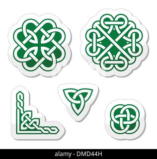 Celtic green knots on labels Stock Vector