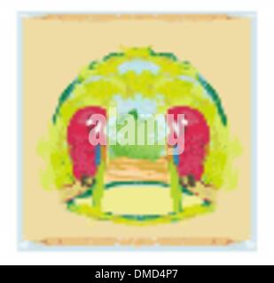 Colourful parrot bird sitting on the perch - abstract tropical f Stock Vector