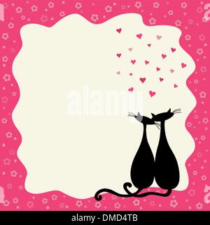 Two cats in love in a retro frame Stock Vector