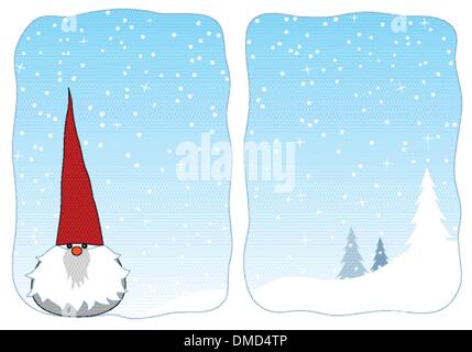 Winter gnome in a snowy window Stock Vector