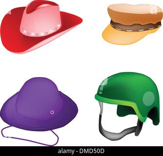 Set of Hats and Helmet on White Background Stock Vector