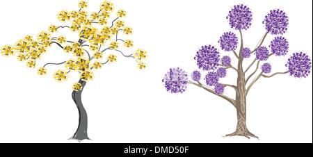 Abstract Illustration of Beautiful Yellow an Purple Trees Stock Vector