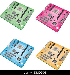 A Colorful Illustration Set of Computer motherboard Stock Vector