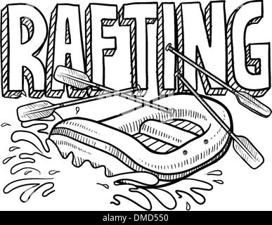 Whitewater rafting sketch Stock Vector