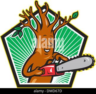 Tree Man Arborist With Chainsaw Stock Vector