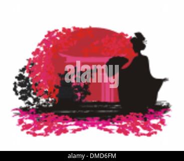 abstract background- Geisha silhouette at sunset Stock Vector