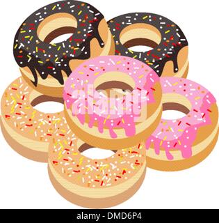 Six Glazed Donuts Assortment on White Background Stock Vector
