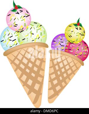 Triple Ice cream Scoops on Two Cones Stock Vector