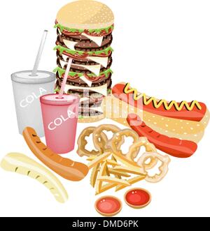 Set of Refreshing Soda Drinks and Fast Food Stock Vector