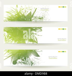 set of three banners, abstract headers with green blots Stock Vector