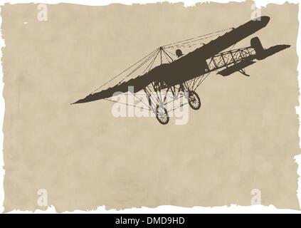 the vector old plane silhouette on old paper Stock Vector