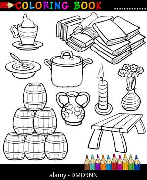 Cartoon Different Objects Coloring Page Stock Vector