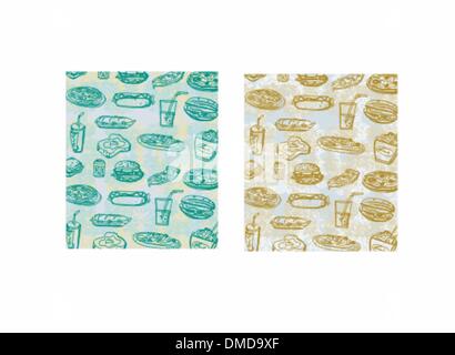 doodle fast food seamless background Stock Vector