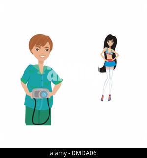 Photographer taking pictures on a woman posing Stock Vector