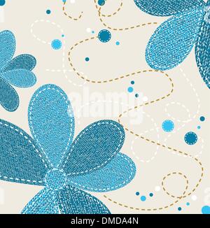 Jeans Texture with Flower ornament, vector illustration Stock Vector
